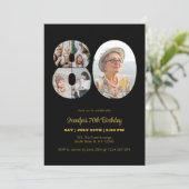 80e verjaardag nummer 80 Fotocollage Modern Zwart Kaart (Staand voorkant)