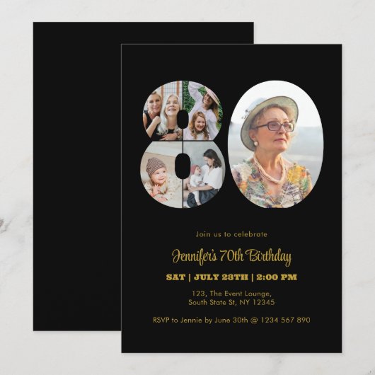 80e verjaardag nummer 80 Fotocollage Modern Zwart Kaart (Voorkant / Achterkant)