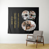 80e verjaardag nummer 80 Fotocollage Modern Zwart Wandkleed (In Situ (horizontaal))
