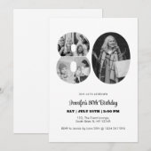 80e verjaardag nummer 80 fotocollage zwart wit kaart (Voorkant / Achterkant)