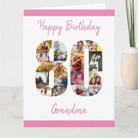 80e verjaardag nummer 80 foto's collage Grote Aang Kaart (Voorkant)