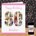 80e verjaardag nummer 80 foto's collage Grote Aang Kaart<br><div class="desc">Creëer je eigen 80e verjaardag kaart met een unieke fotocollage. Deze grote verjaardagskaart heeft een groot aantal van 80 gevuld met je favoriete familiefoto's en kan gepersonaliseerd worden voor oma, moeder of met een naam. De sjabloon is opstelling voor u om de berichten binnen de kaart uit te geven en...</div>