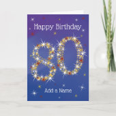 80e verjaardag - nummer 80 in sterren - blauw - le kaart (Voorkant)