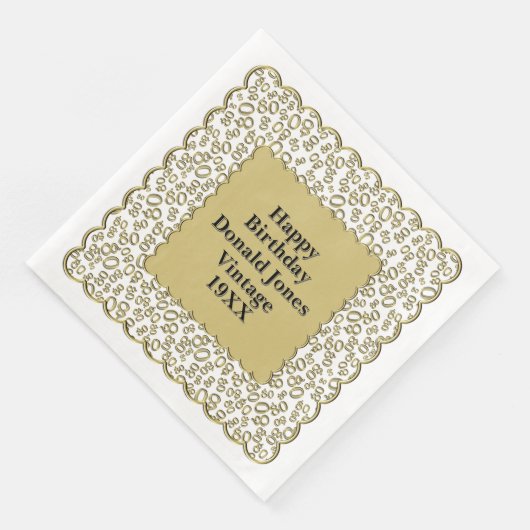 80e verjaardag nummer patroon Scallops goud/wit Servet (Hoek)