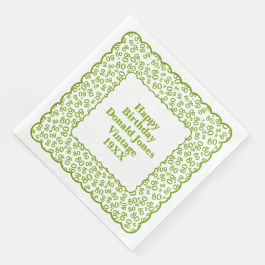 80e verjaardag nummer patroon Scallops groen/wit Servet (Hoek)