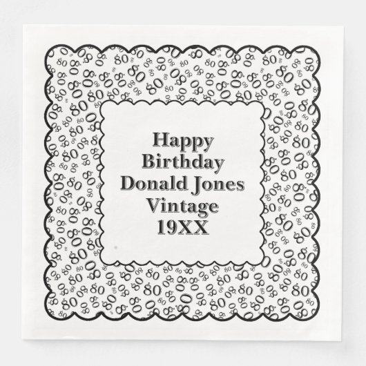 80e verjaardag nummer patroon Scallops zwart/wit Servet (Voorkant)