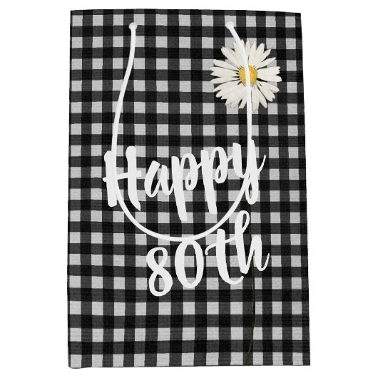 80e verjaardag op Gingham Medium Gift Bag Medium Cadeauzakje (Voorkant)