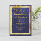 80e verjaardag op middernacht blauw goudlijst kaart (Staand voorkant)