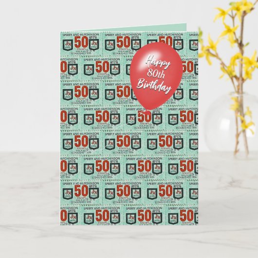 80e verjaardag ouderwetse groene postzegels kaart (Gele Bloem)