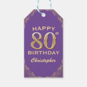 80e verjaardag Paars en Glitter Lijst van de Parti Cadeaulabel (Voorkant)