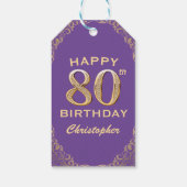 80e verjaardag Paars en Glitter Lijst van de Parti Cadeaulabel (Achterkant)