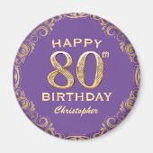80e verjaardag Paars en Glitter Lijst van de Parti Magneet (Voorkant)