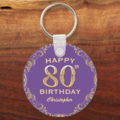 80e verjaardag Paars en Glitter Lijst van de Parti Sleutelhanger (Voorkant)