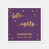 80e verjaardag paars goud hallo 80 naamscript servet (Voorkant)