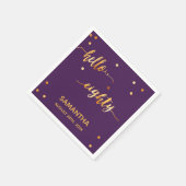 80e verjaardag paars goud hallo 80 naamscript servet (Hoek)