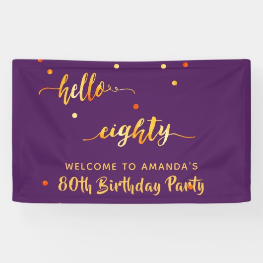 80e verjaardag paars goud hallo 80 naamscript spandoek (Horizontaal)