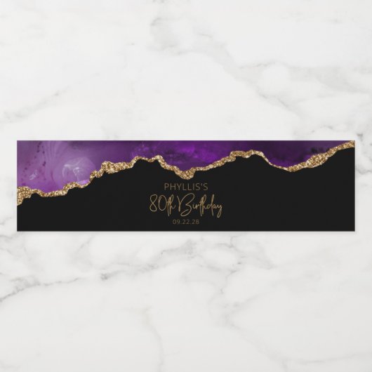80e verjaardag Paars-goudgeweer Waterfles Etiket (Enkel label)