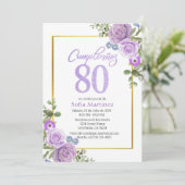 80e verjaardag - Paarse bloemen thema Kaart (Staand voorkant)