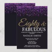 80e verjaardag Paarse en gouden glitter Kaart (Voorkant / Achterkant)