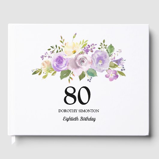 80e verjaardag Paarse Floral Guest Book Gastenboek (Voorkant)