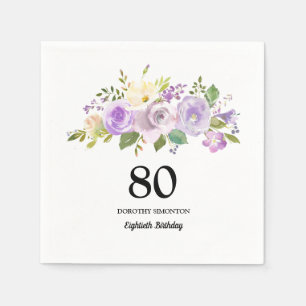 80e verjaardag Paarse Floral Napkins Servet