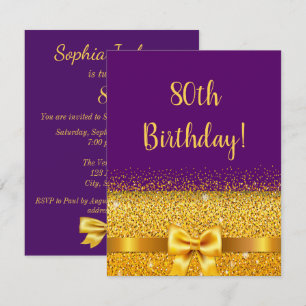 80e verjaardag paarse gouden boog elegant kaart