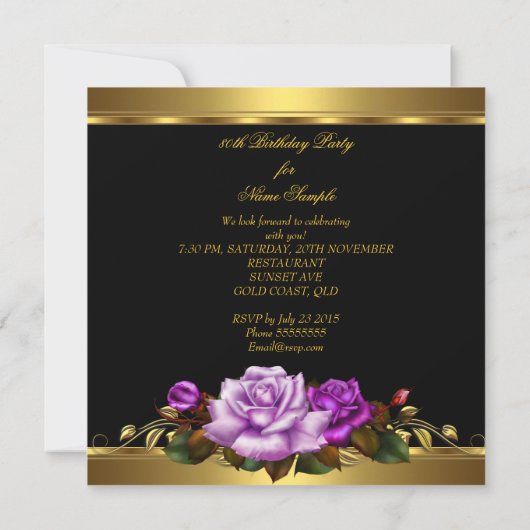 80e verjaardag Paarse gouden Rozen zwart Kaart (Achterkant)