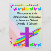 80E VERJAARDAG PAARSE KRUIS UITNODIGING (Voorkant / Achterkant)