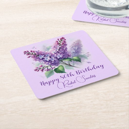 80e verjaardag Paarse Lila bloemen voorjaar Kartonnen Onderzetters (Schuin)