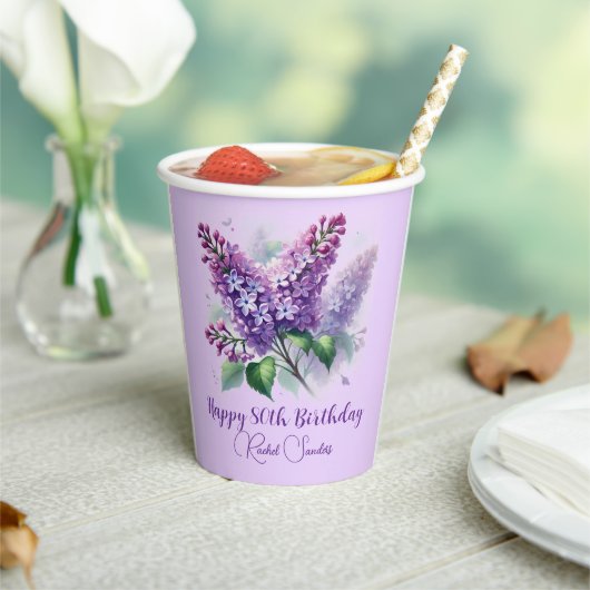 80e verjaardag Paarse Lila bloemen voorjaar Papieren Bekers (Insitu)