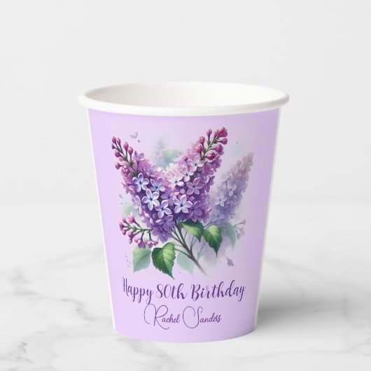 80e verjaardag Paarse Lila bloemen voorjaar Papieren Bekers (Voorkant)