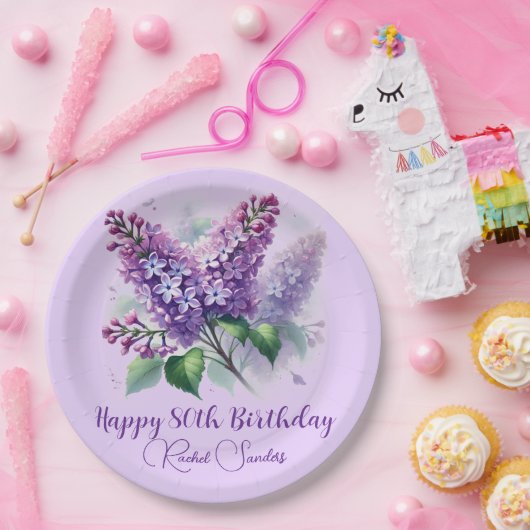 80e verjaardag Paarse Lila bloemen voorjaar Papieren Bordje (Feest)