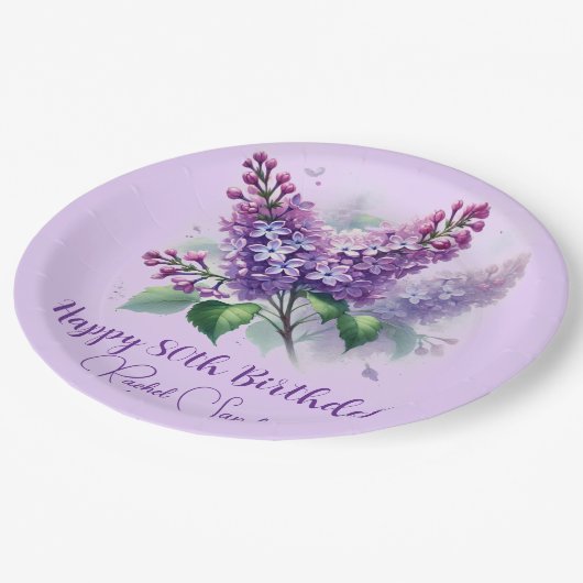 80e verjaardag Paarse Lila bloemen voorjaar Papieren Bordje (Gekanteld)