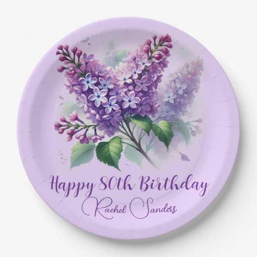 80e verjaardag Paarse Lila bloemen voorjaar Papieren Bordje (Voorkant)