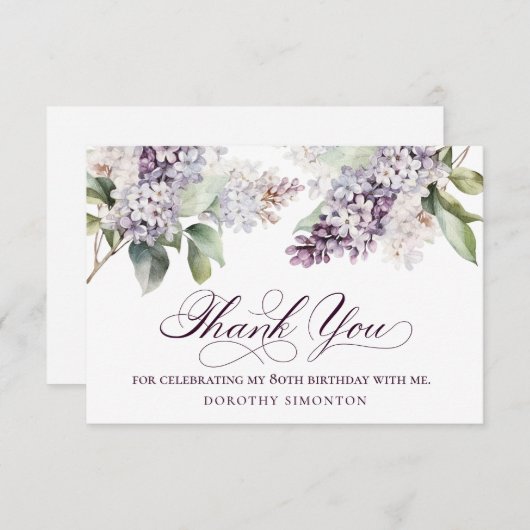 80e verjaardag Paarse Lila lentebloem Bedankkaart (Voorkant / Achterkant)