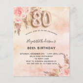 80e verjaardag pampas gras roos budgetuitnodiging flyer (Voorkant)
