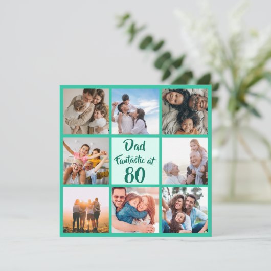 80e verjaardag Pap foto vierkant fotocollage kaart (Staand voorkant)