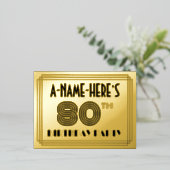80e verjaardag partij ~ Art Deco Style "80" + naam Folie Uitnodiging Briefkaart (Staand Voorkant)