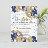 80e verjaardag partij marine gouden ballonnen kaart (Staand voorkant)