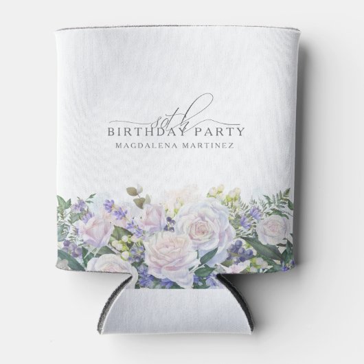 80e Verjaardag Party Blauw Wit Bloemen Custom Blikjeskoeler (Voorkant)