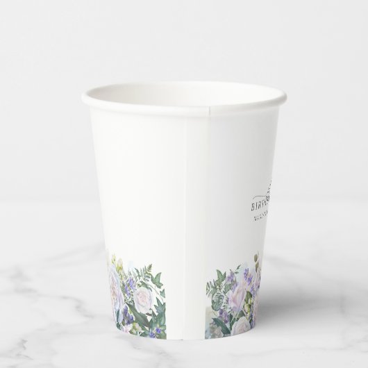 80e Verjaardag Party Blauw Wit Bloemen Custom Papieren Bekers (Rechts)