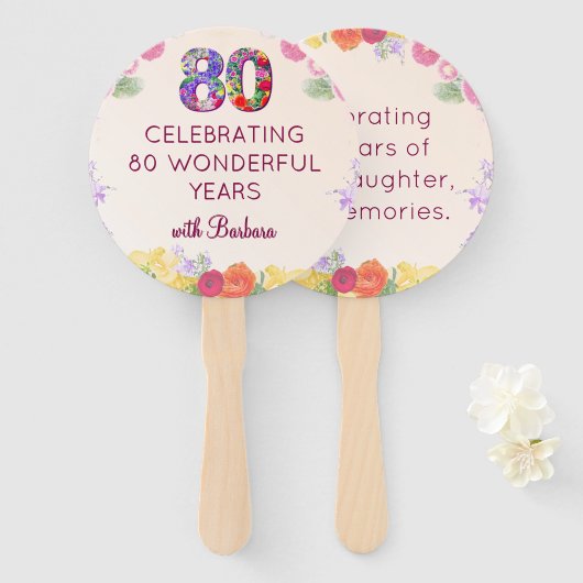 80e Verjaardag Party Bloemen Modern 80 Mijlpaal Handwaaier (Voorkant en achterkant)