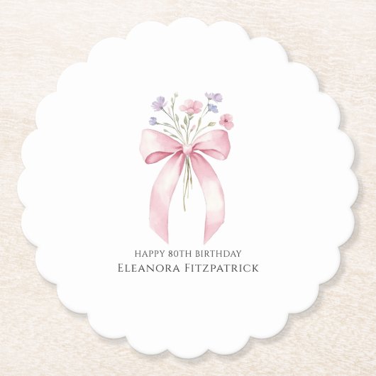 80e Verjaardag Party Custom Onderzetter Bow Wildfl (Voorkant)