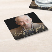 80e verjaardag Party Foto Cheers Gold Script Kartonnen Onderzetters (Schuin)