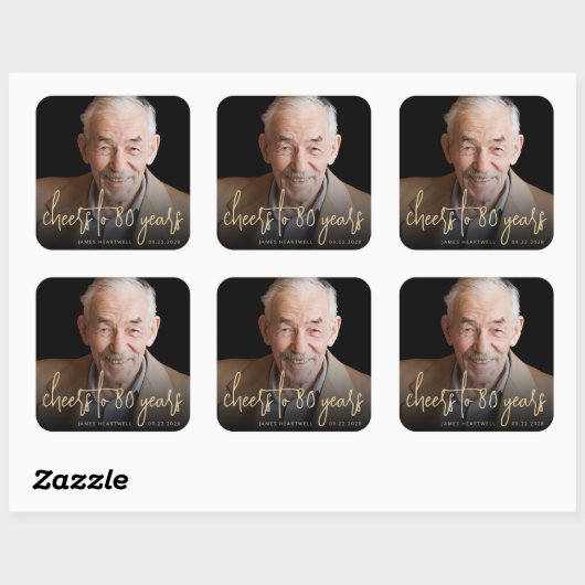 80e verjaardag Party Foto Cheers Gold Script Vierkante Sticker (Vel)