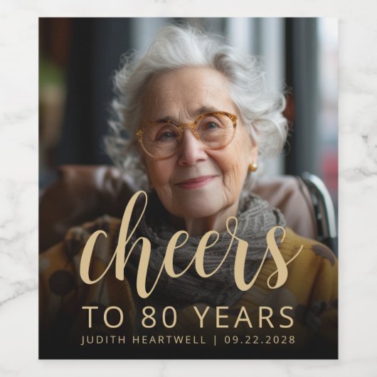 80e verjaardag Party Foto Proost Wijn Etiket (Enkel label)