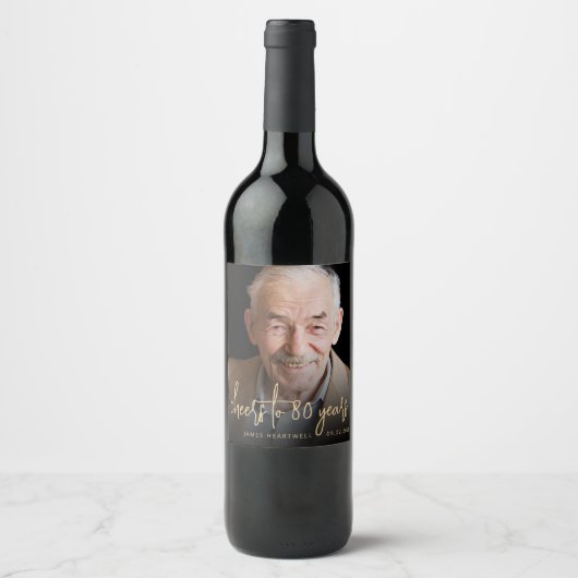 80e verjaardag Party Foto Proost Wijn Etiket (Voorkant)