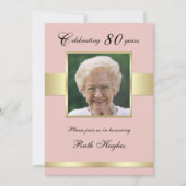 80e verjaardag Party Foto Roos Gold Invitation Kaart (Voorkant)