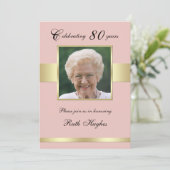 80e verjaardag Party Foto Roos Gold Invitation Kaart (Staand voorkant)