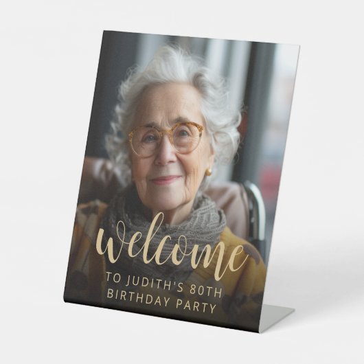 80e verjaardag Party Foto Welkom Reclamebord Met Voetstuk (Voorkant)